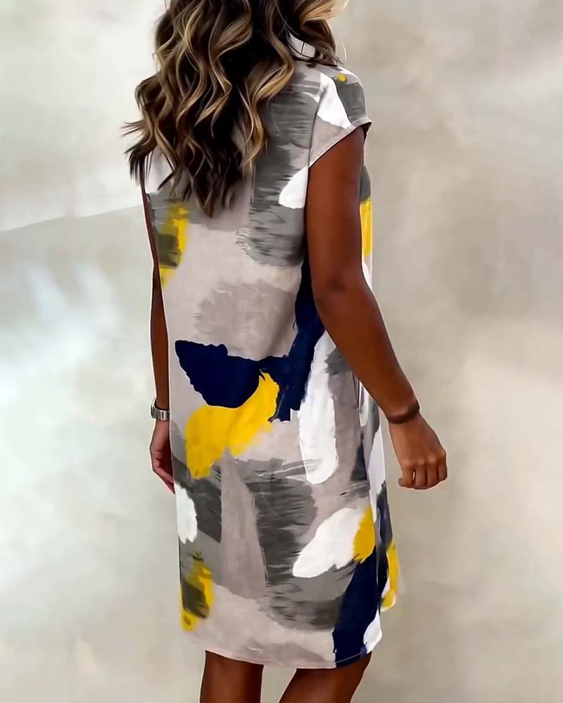 Robe Col Rond Tie-Dye Imprimé