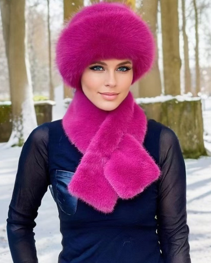 Bob En Fourrure Duveteux, Chapeau D’Hiver Chaud + Écharpe Assortie Offerte