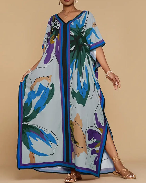 Robe Col En V Lâche Imprimé Resort Cache-Cœur