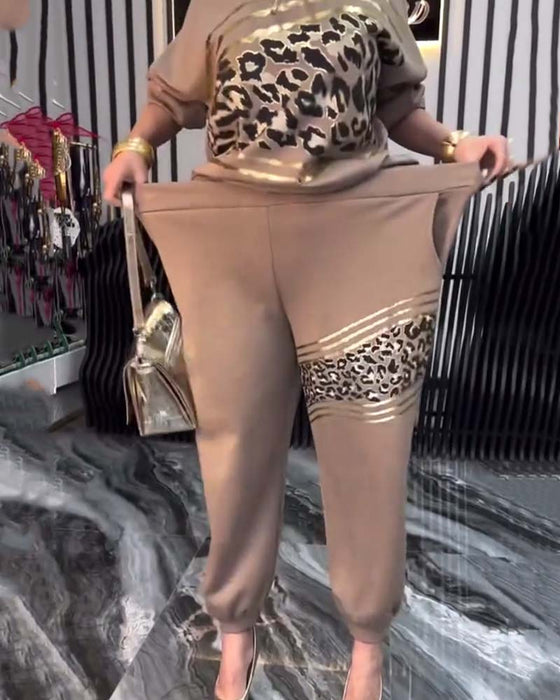 Ensemble Imprimé Léopard Sweatshirt Décontracté