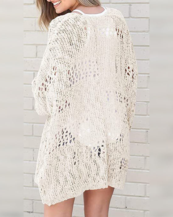 Cardigan Décontracté Manches Longues Découpé Pull