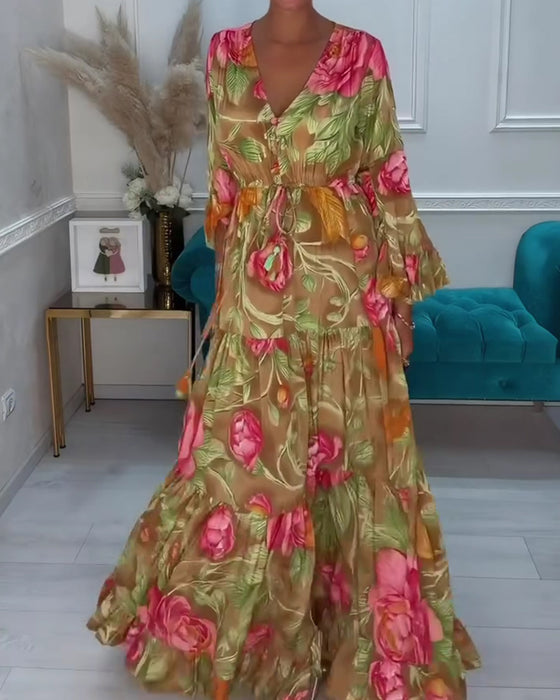 Robe Col V Jupe Ample Florale
