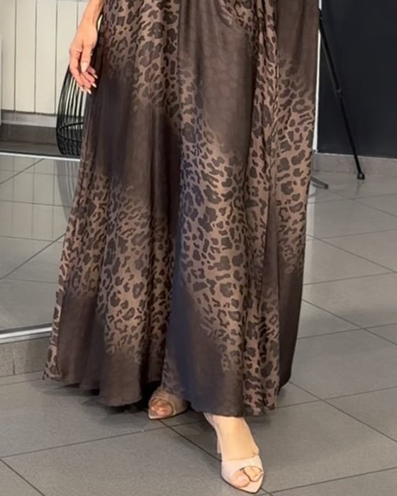 Robe Dégradé Col V Imprimé Léopard