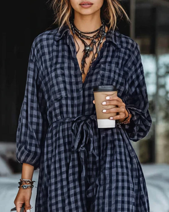 Robe Tendance À Revers Écossais Et Lien