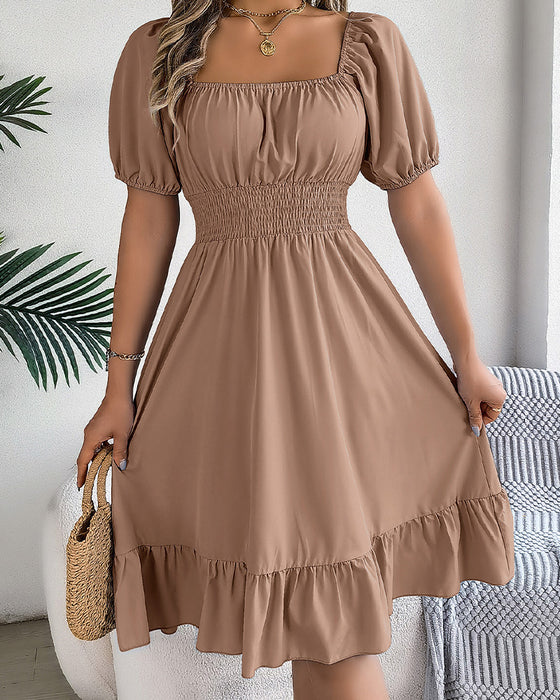 Robe Col Carré Taille Cintrée Volant Ligne A