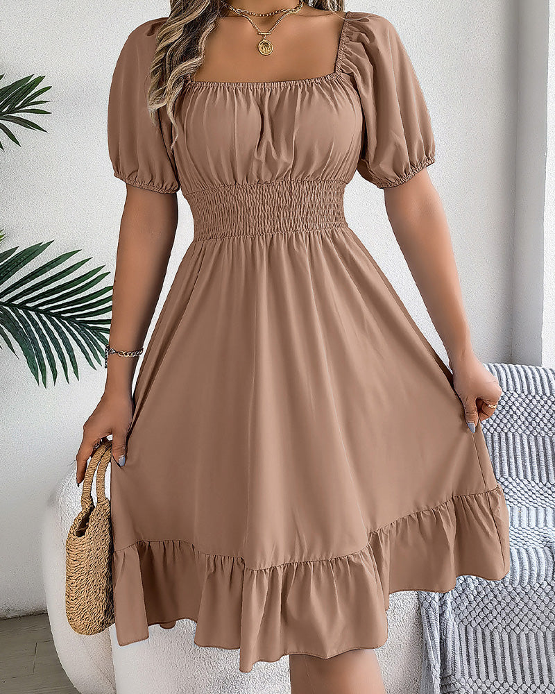 Robe Col Carré Taille Cintrée Volant Ligne A
