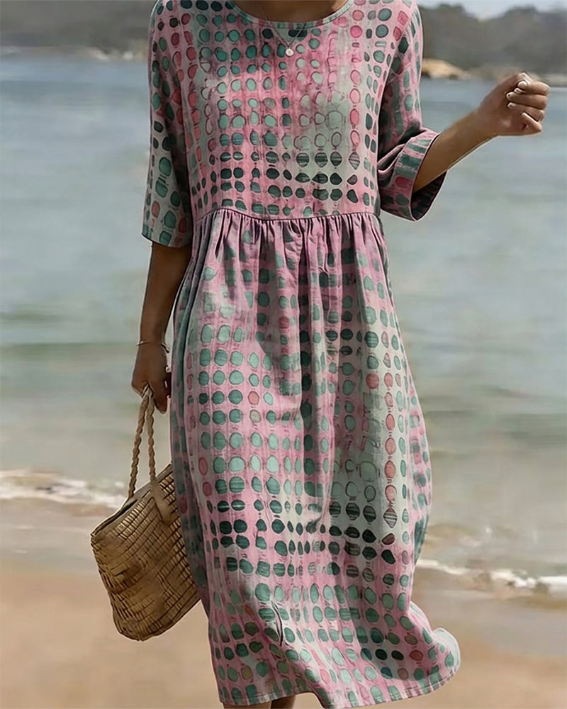 Robe Pois Col Rond Imprimé Demi-Manches