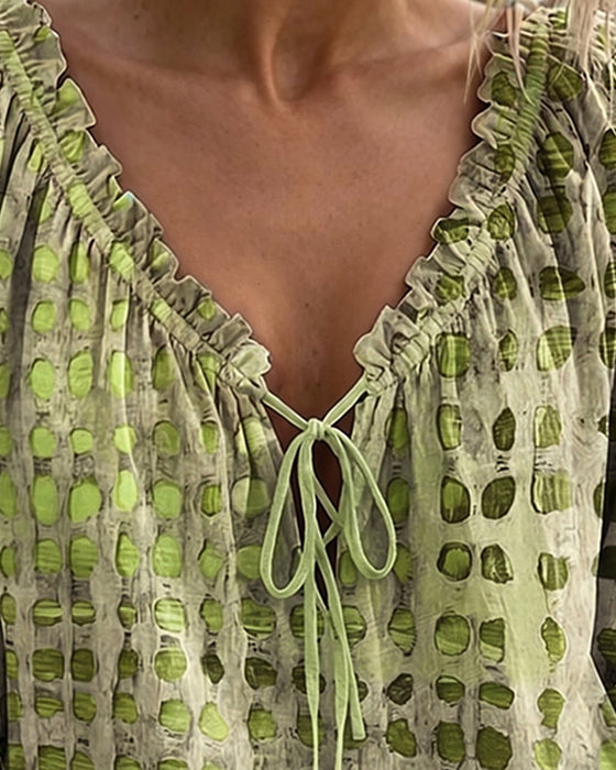 Blouse À Pois Avec Lacets