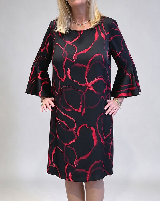 Robe Couleur Contrastante Col Rond Et Manches Cloche