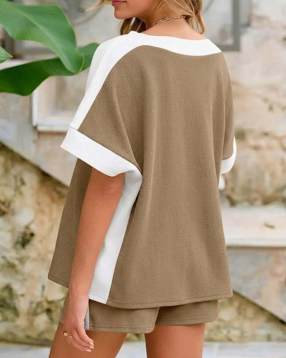 Set Bloc De Couleur Manche Courte Short Décontracté