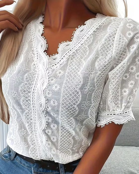 Blouse Col V Dentelle Crochet
