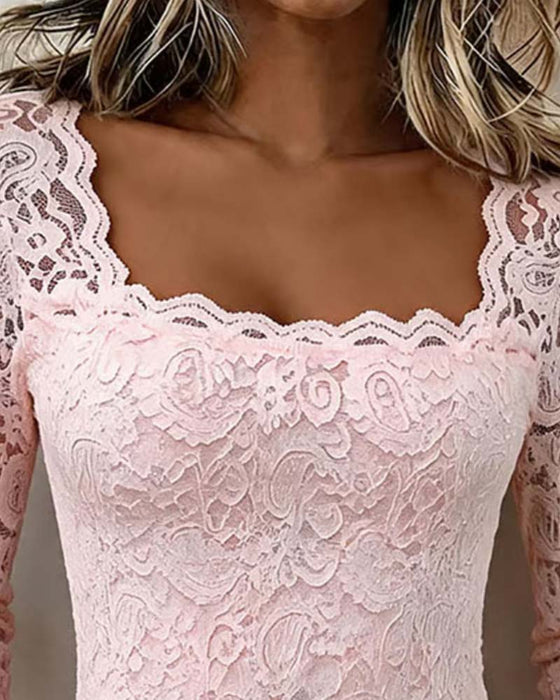 Chemisier Col Carré Dentelle Patchwork