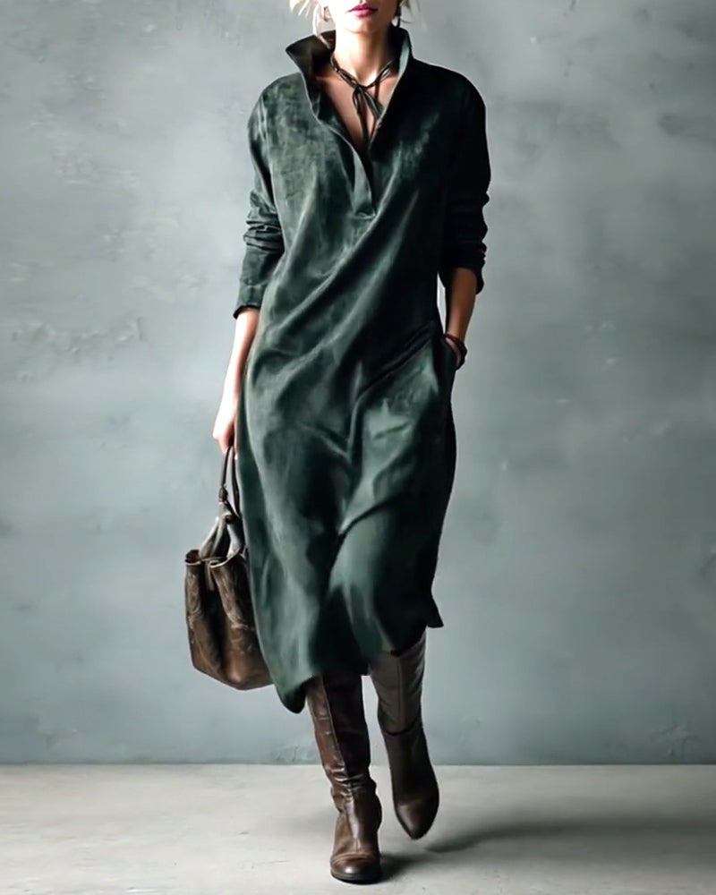 Robe élégante unie avec sac