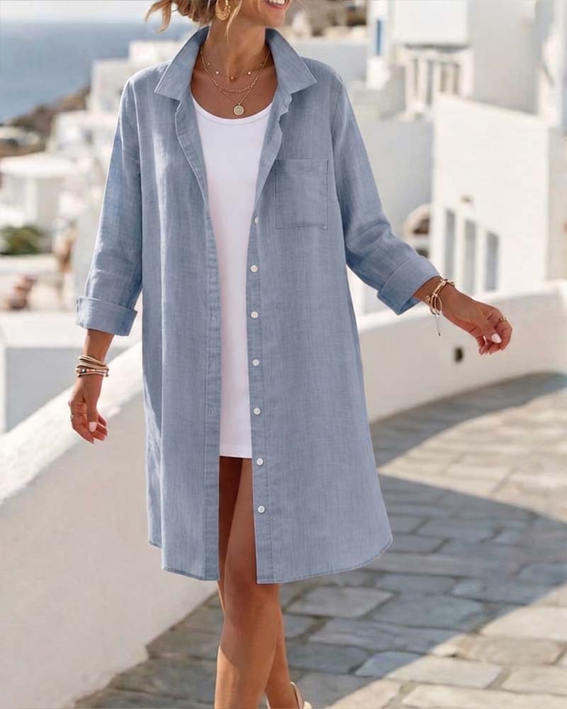 Robe Revers Bouton Longue Chemise