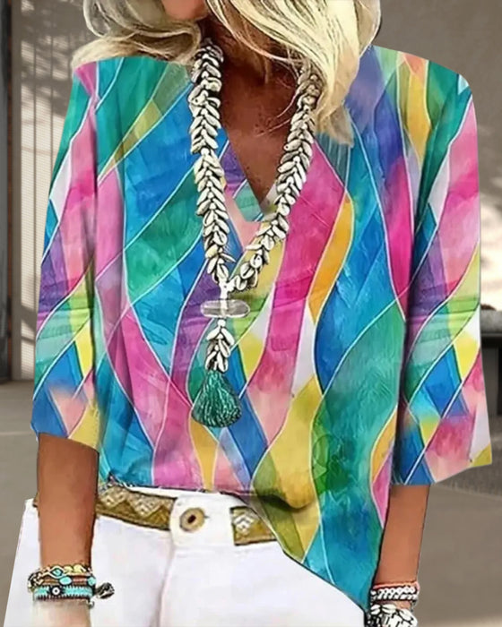 Blouse Col V Couleur Contrastée