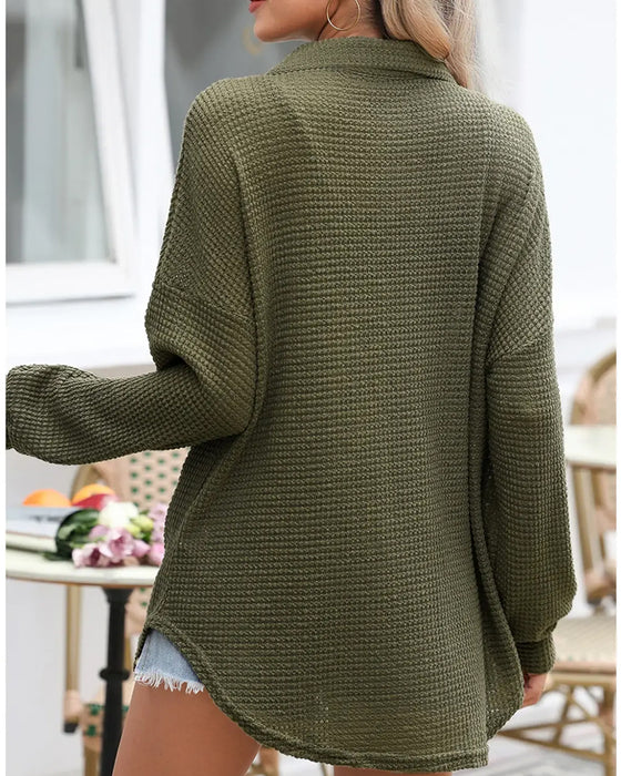 Chemisier Unie Boutonné Ample Revers