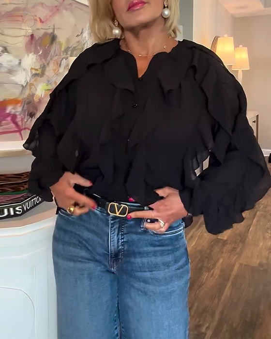 Chemisier Fluide Uni À Volants