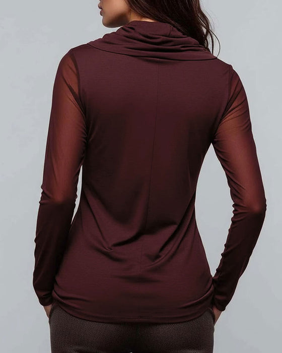 Blouse Col Mock Unie Décontractée