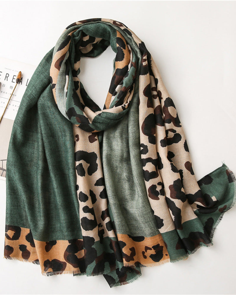 Écharpe Femme Léopard Patchwork Imprimé Franges Châle