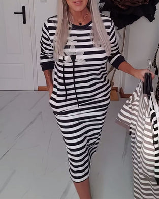 Robe décontractée à col rond rayée