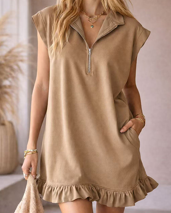 Robe Sans Manches Fermeture Éclair Décontractée