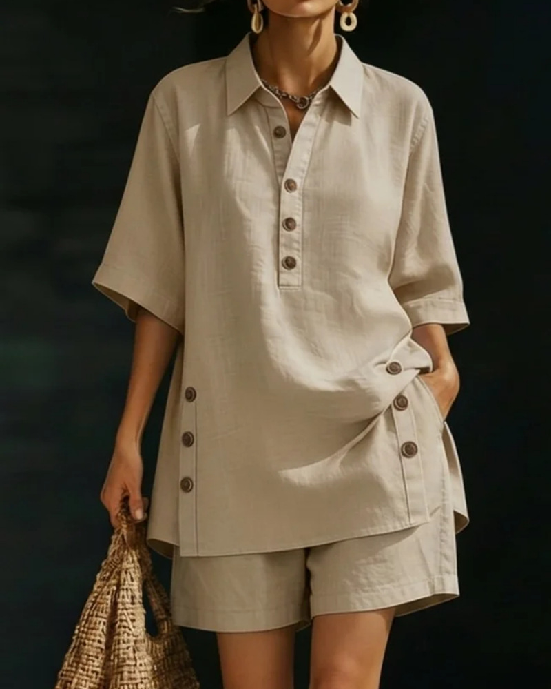 Ensemble Deux-Pièces Col Chemise Demi-Patron Décontracté