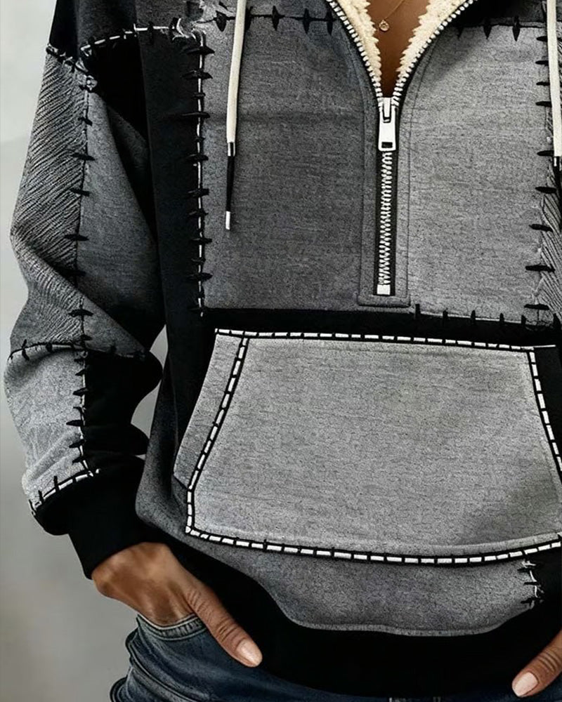 Sweat À Capuche Mi-Éclair Avec Poche