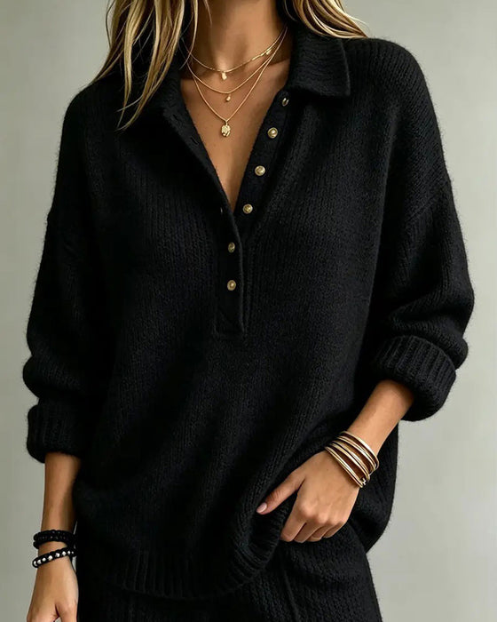 Pull Revers Boutonné Uni