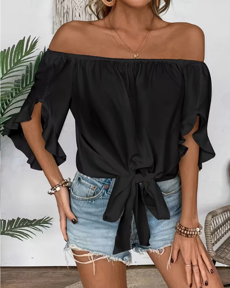Blouse Off-Shoulder Nœud Manche Évasée