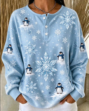 Haut Pingouin Flocon De Neige Tricot Gaufré Henley