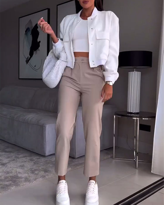 Pantalon de costume décontracté à poches de couleur unie