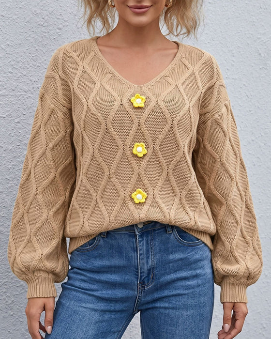Pullover Manche Lanterne Argyle Mode Tricoté