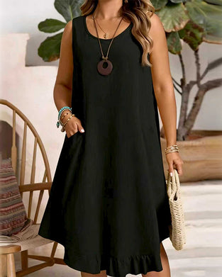 Robe Sans Manches Unie Volant