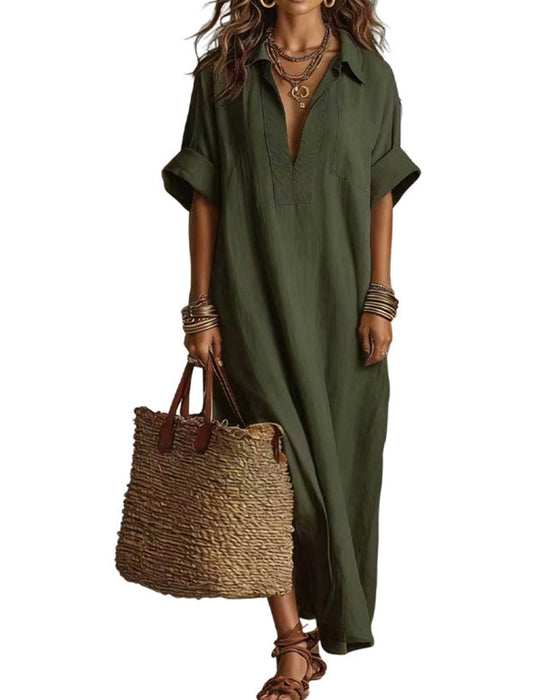 Robe Lâche Unie Manche Courte Maxi