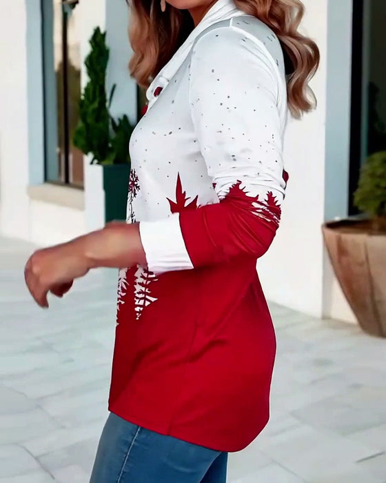 T-shirt décontracté à manches longues imprimé Père Noël