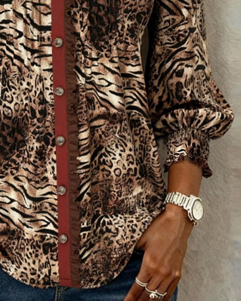 Chemise À Volants Et Imprimé Léopard