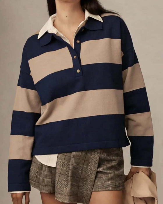 Pullover À Larges Rayons À Boutonnage Revers