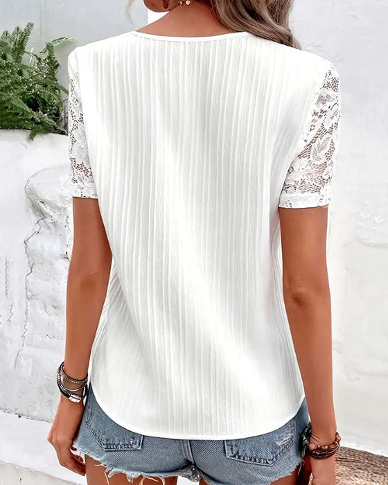 Blouse Col V Unie Dentelle Couture