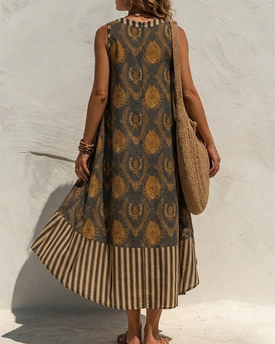 Robe Imprimé Emblem Rayé Sans Manches