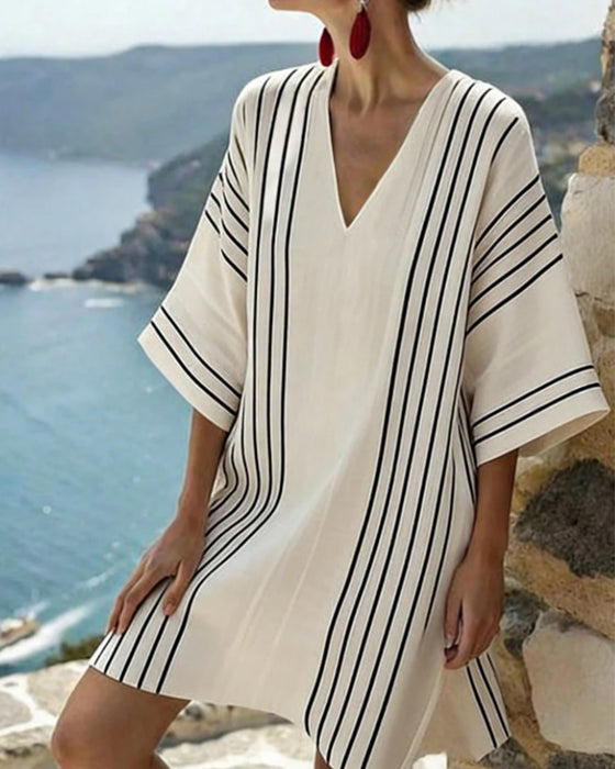 Robe Off White Noir Rayure V Encolure