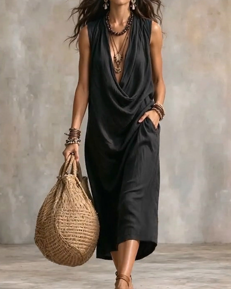 Robe Sans Manches Col V Mode