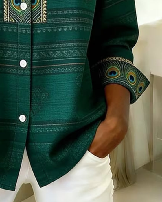 Chemise Rayée Revers Manches Longues