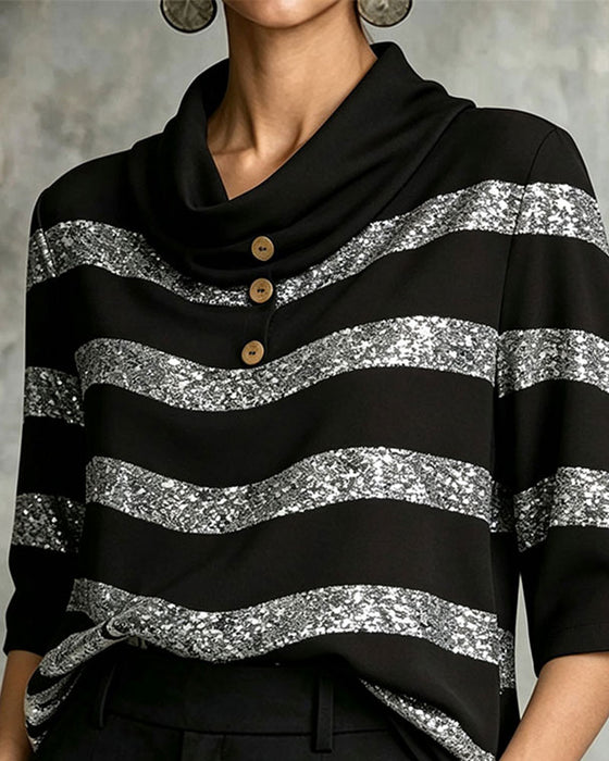 Blouse Rayure Géométrique Taille Cintrée Cordon De Serrage