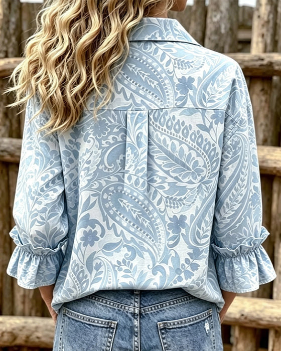Blouse Manche Lanterne Imprimée