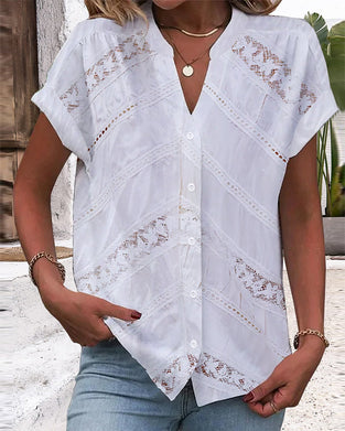 Haut col V à manches courtes et découpe