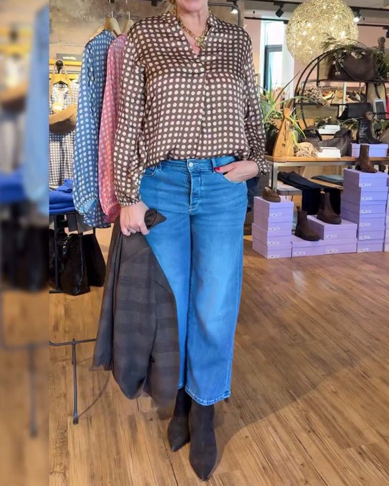 Blouse À Pois Manche Longue Imprimée