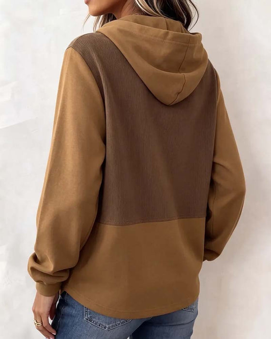 Hoodie Bloc De Couleur Capuche Ourlet Asymétrique