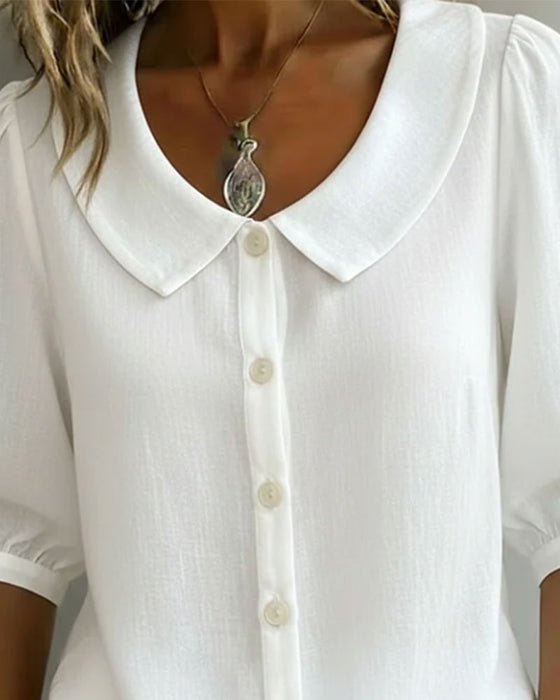 Chemise Coton Manche Moyenne Col Peter Pan