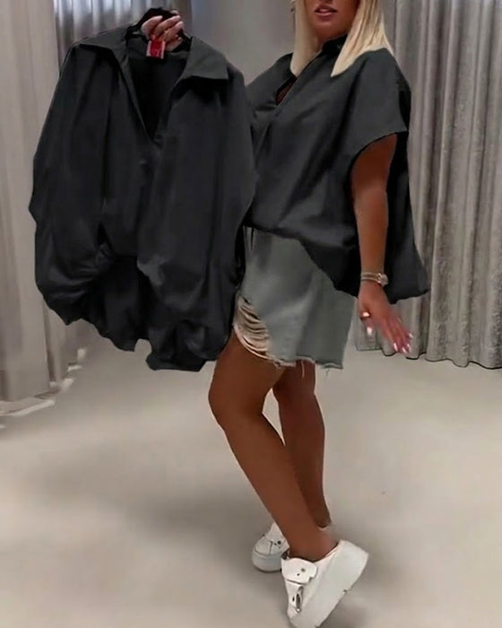 Blouse Col Coupe Loose Manche Chauve-Souris