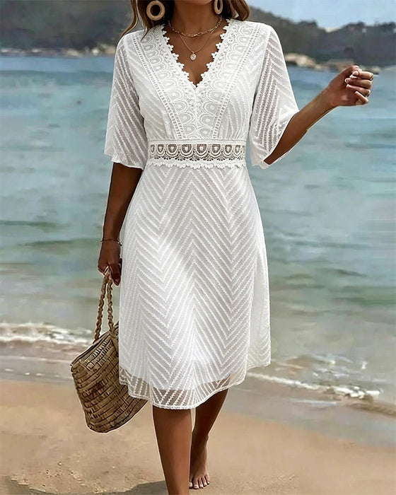 Robe Col En V Dentelle Patchwork Découpé